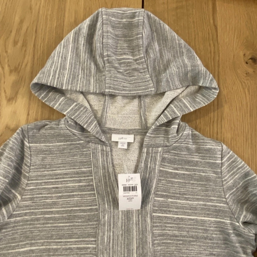 J. JILL FIT FEATHERED STRIPES‎  HOODED TUNIC-XS-GREY HTHR/MULTI-New - Picture 2 of 8